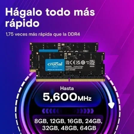 Crucial Memoria RAM DDR5 16GB 4800MHz SO-DIMM CT16G48C40S5 Crucial Memoria RAM DDR5 16GB 4800MHz SO-DIMM CT16G48C40S5